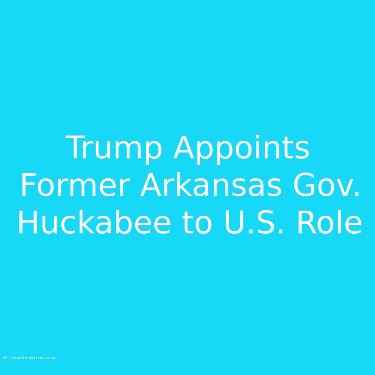 Trump Appoints Former Arkansas Gov. Huckabee To U.S. Role