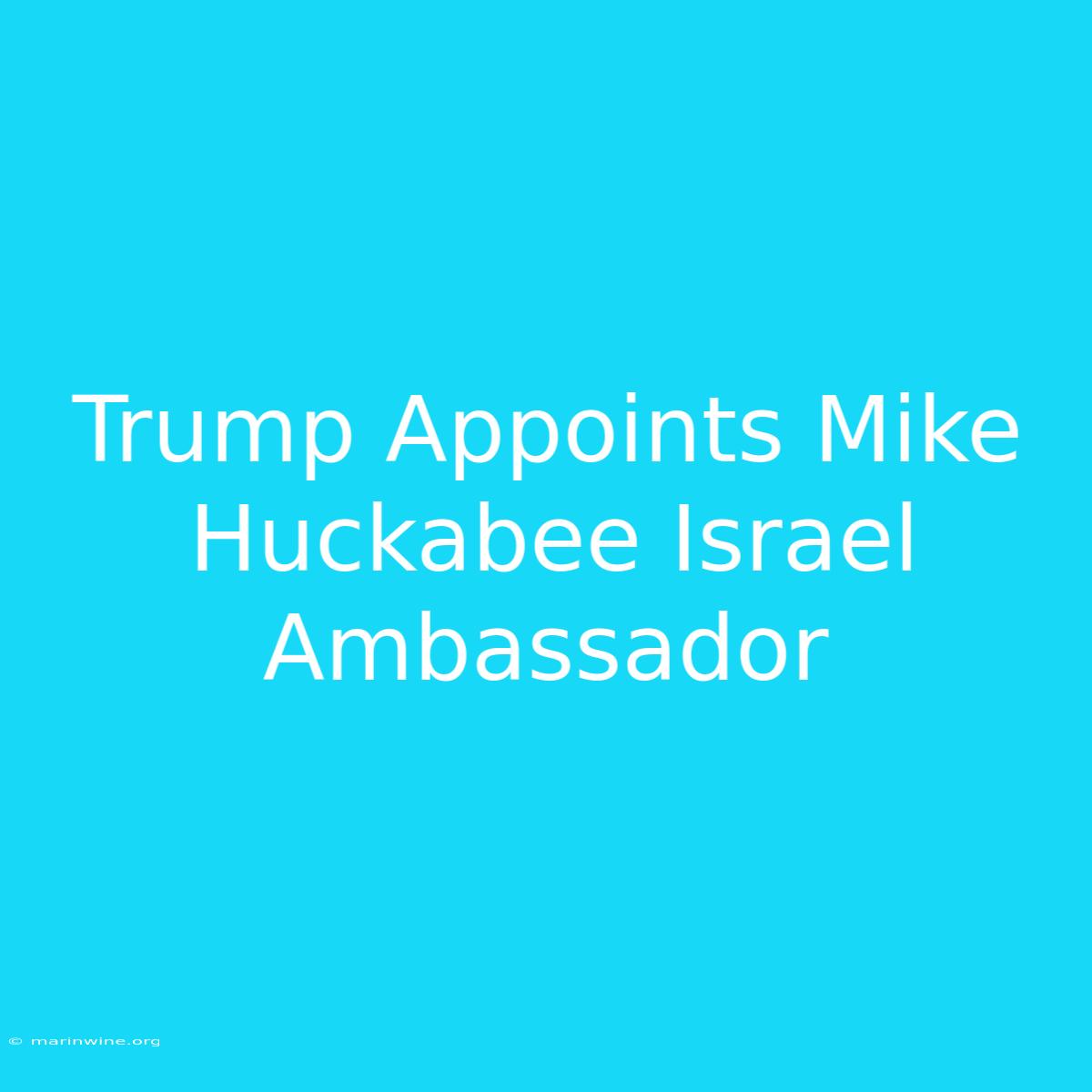 Trump Appoints Mike Huckabee Israel Ambassador