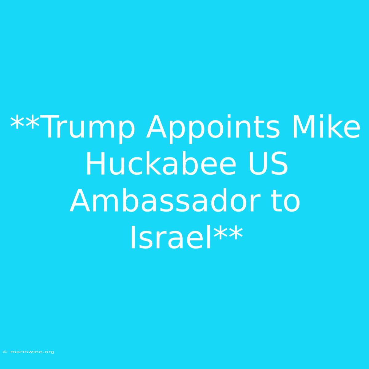 **Trump Appoints Mike Huckabee US Ambassador To Israel**