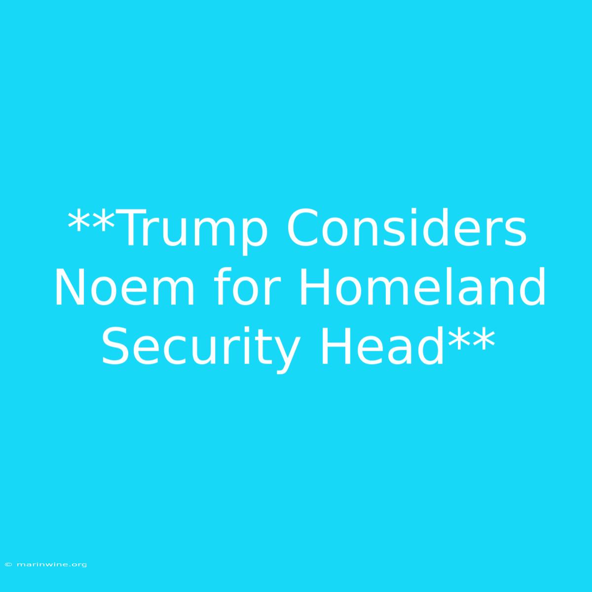 **Trump Considers Noem For Homeland Security Head** 