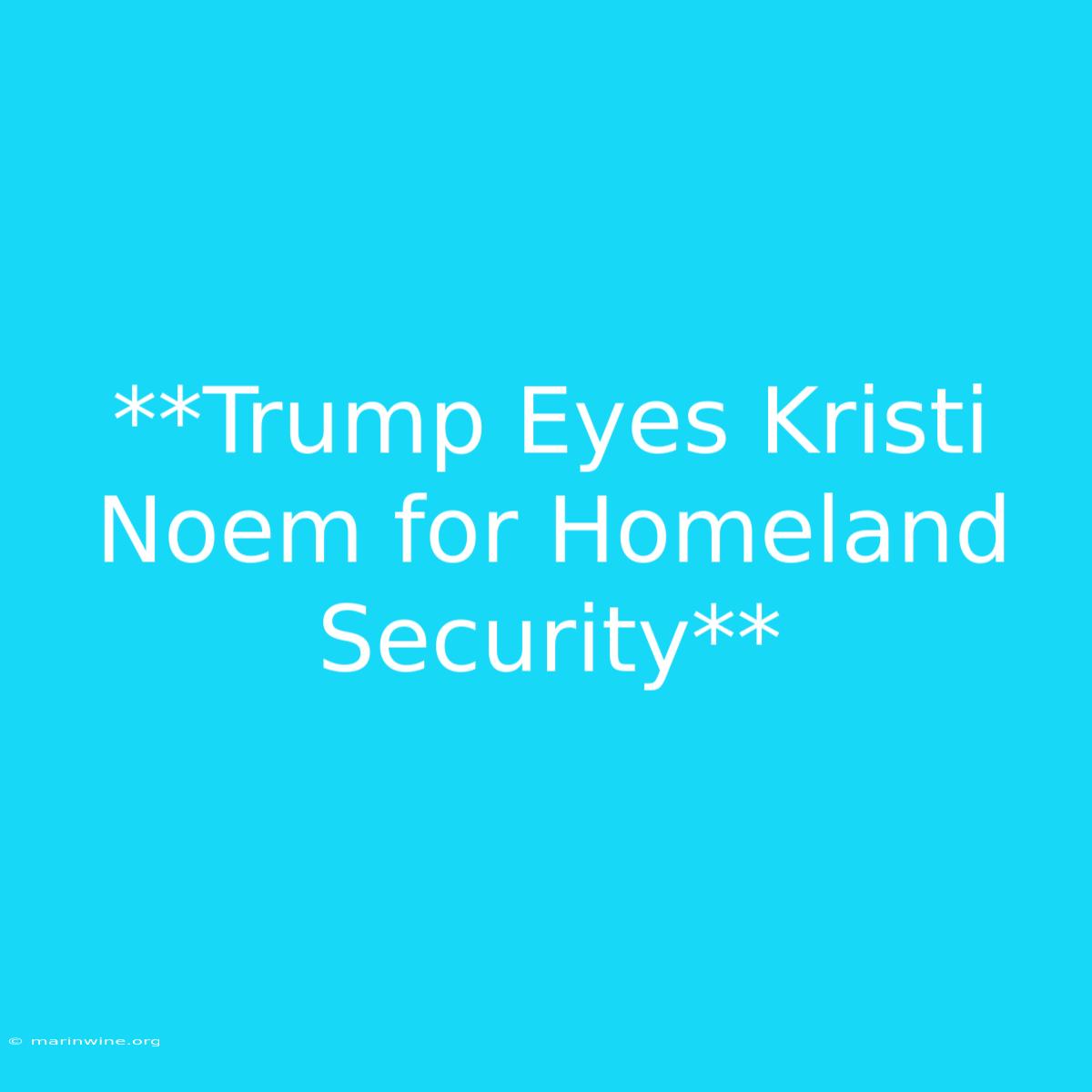 **Trump Eyes Kristi Noem For Homeland Security**