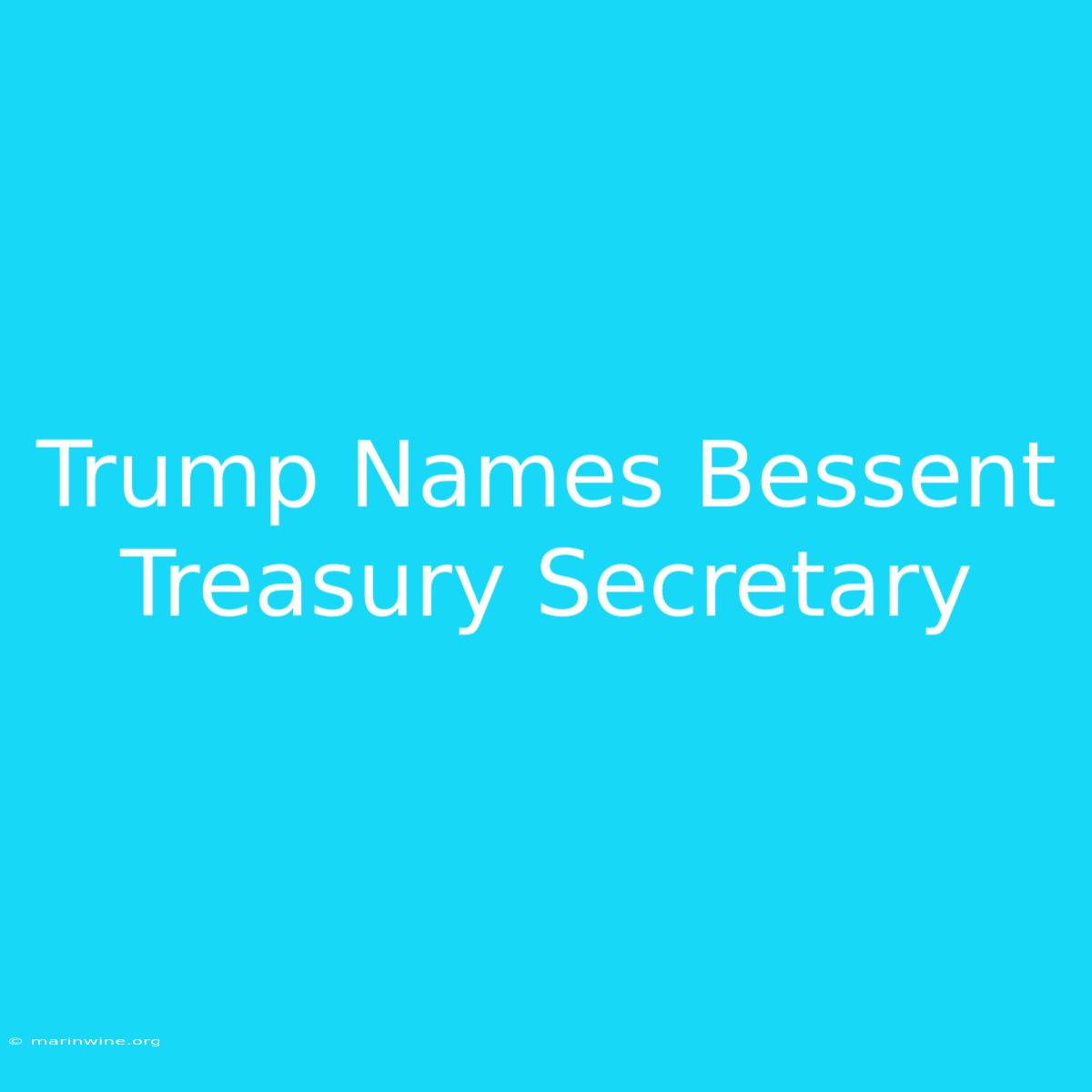 Trump Names Bessent Treasury Secretary