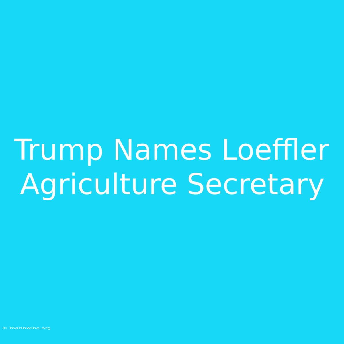 Trump Names Loeffler Agriculture Secretary