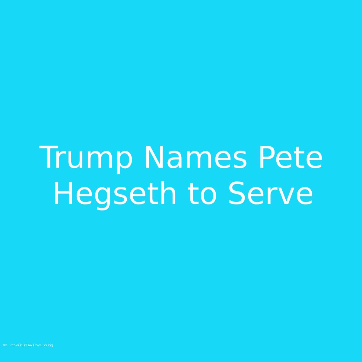 Trump Names Pete Hegseth To Serve