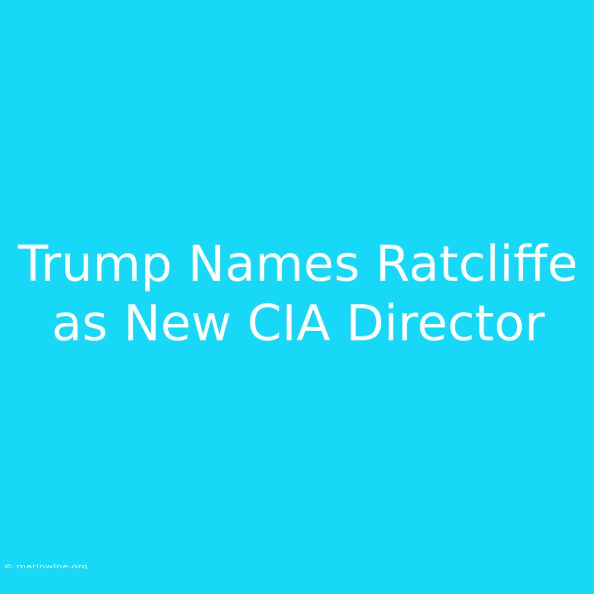 Trump Names Ratcliffe As New CIA Director 