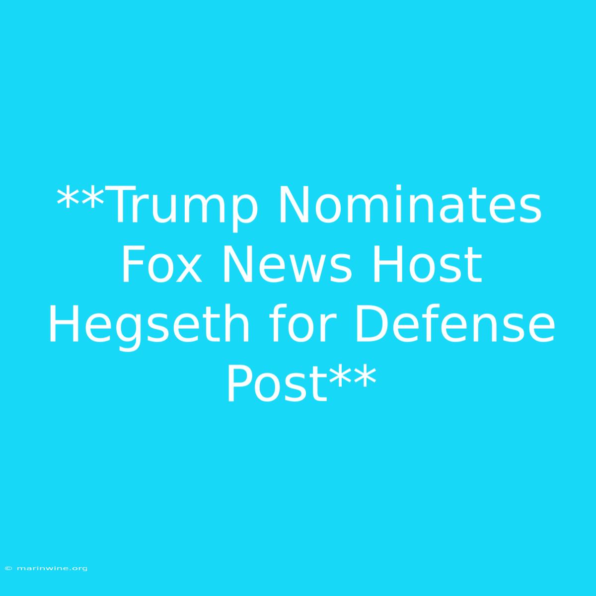 **Trump Nominates Fox News Host Hegseth For Defense Post** 