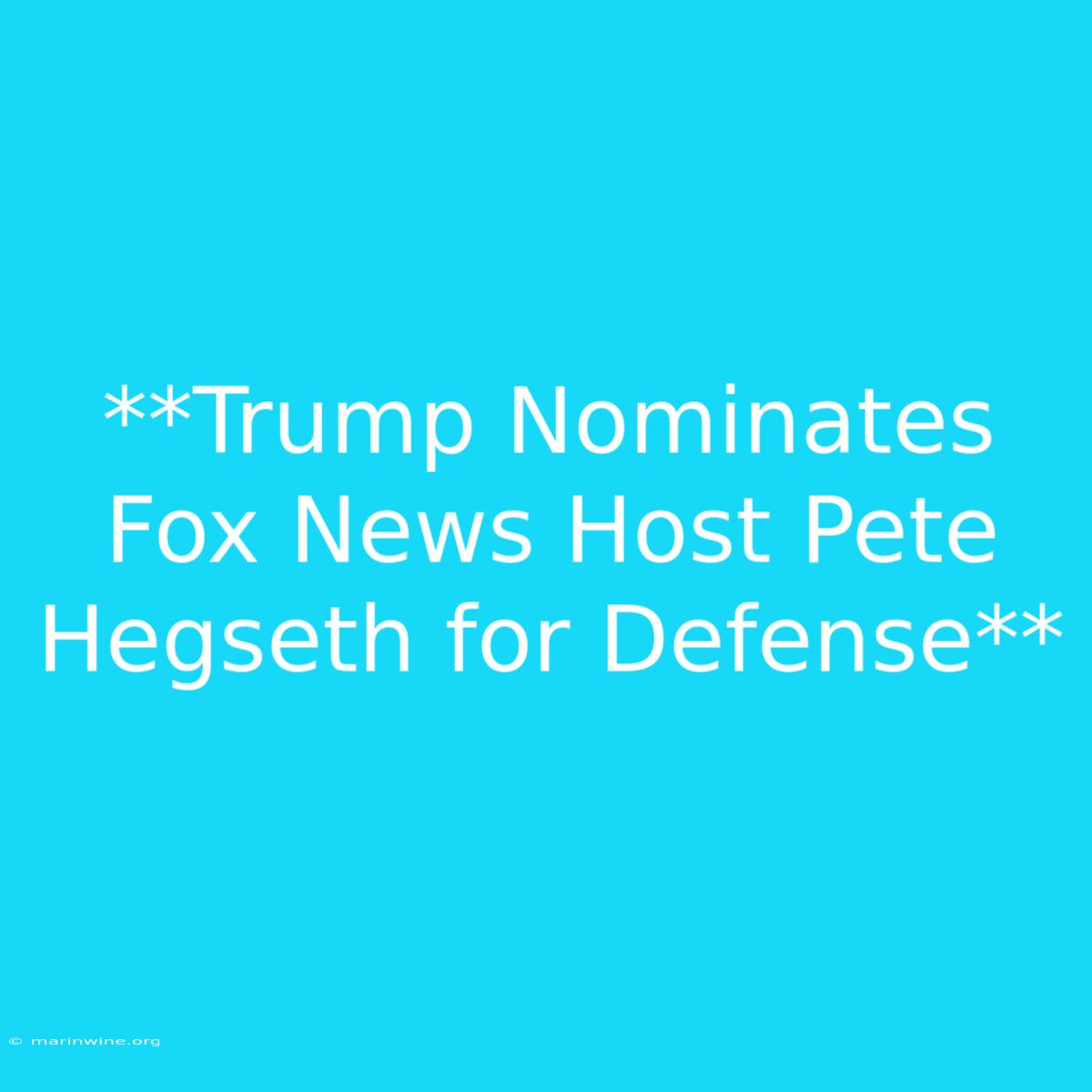 **Trump Nominates Fox News Host Pete Hegseth For Defense**