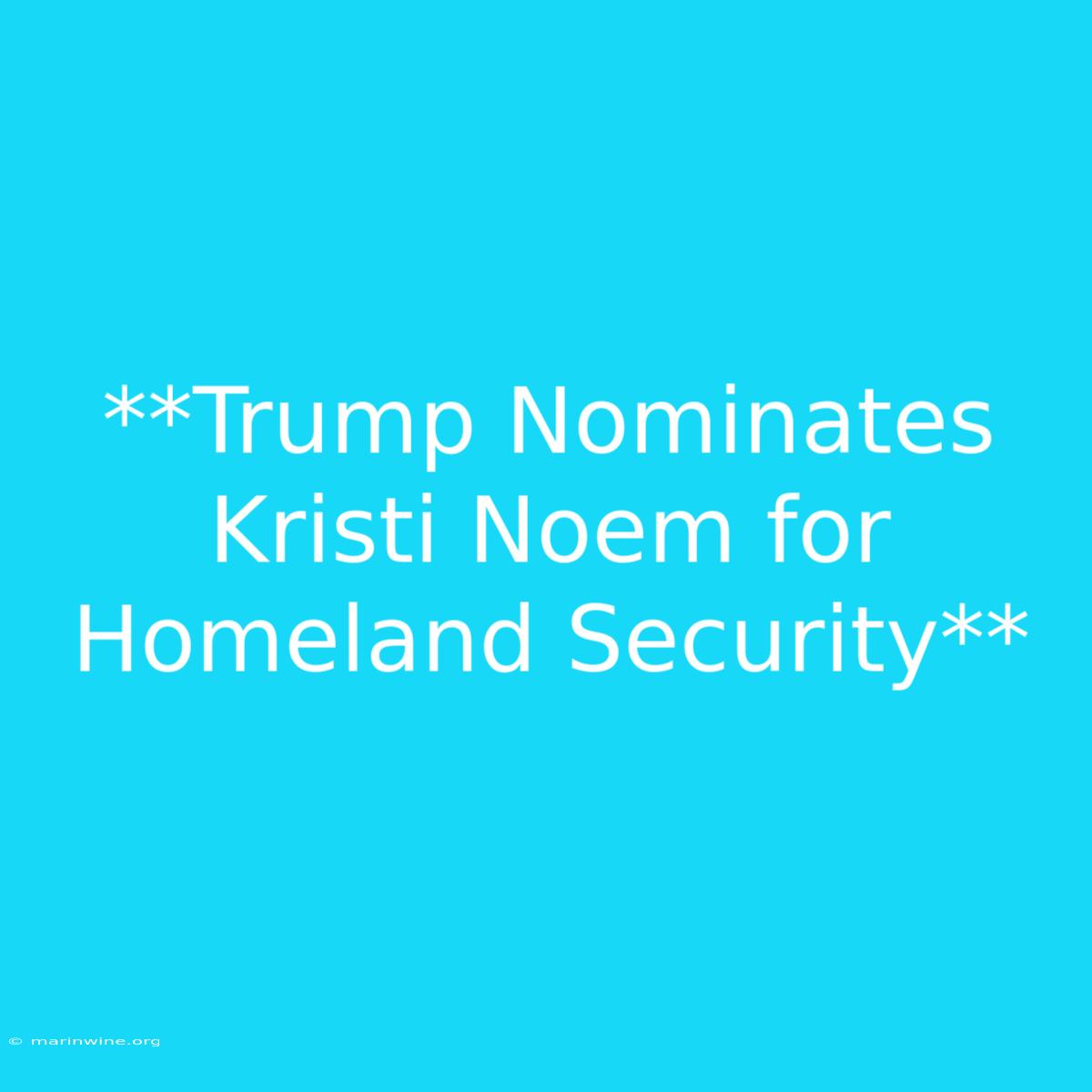 **Trump Nominates Kristi Noem For Homeland Security** 