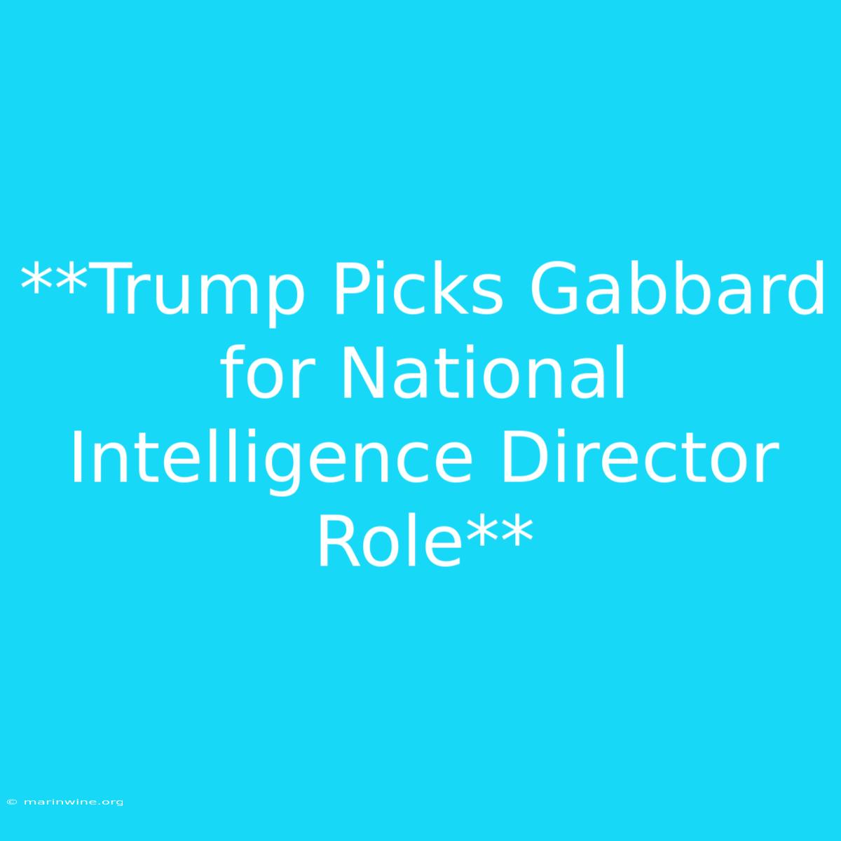 **Trump Picks Gabbard For National Intelligence Director Role** 