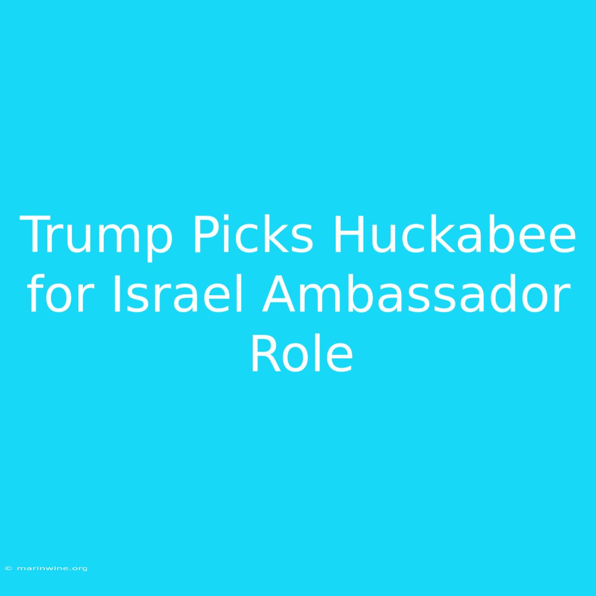 Trump Picks Huckabee For Israel Ambassador Role 