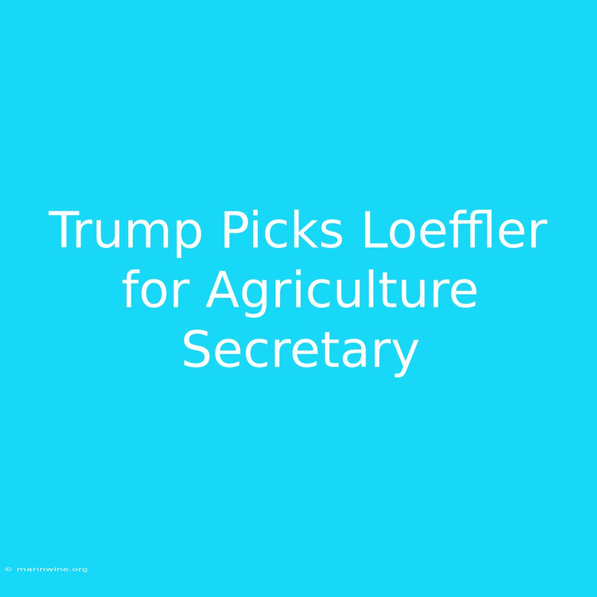 Trump Picks Loeffler For Agriculture Secretary