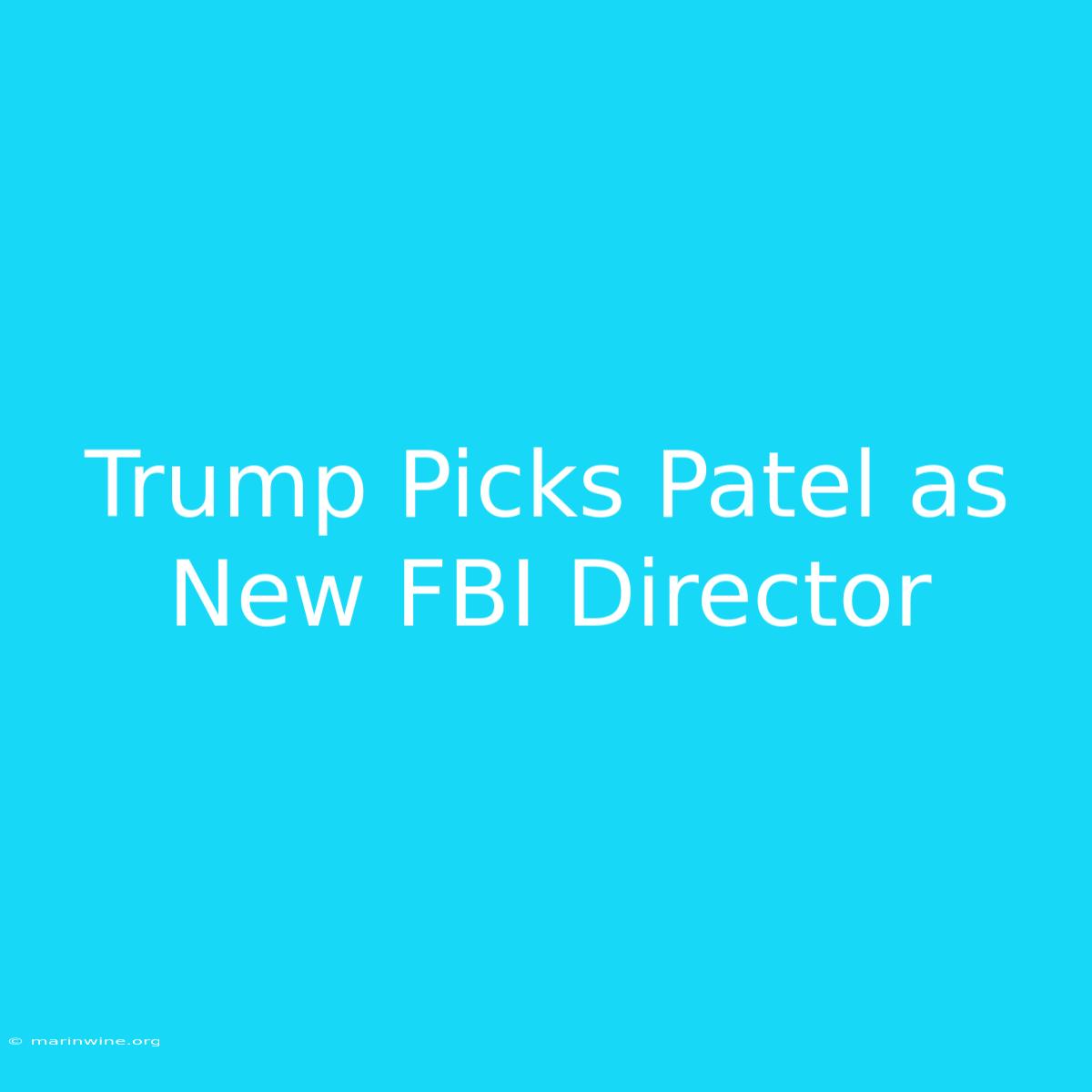 Trump Picks Patel As New FBI Director