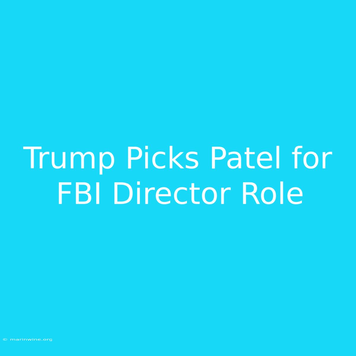 Trump Picks Patel For FBI Director Role