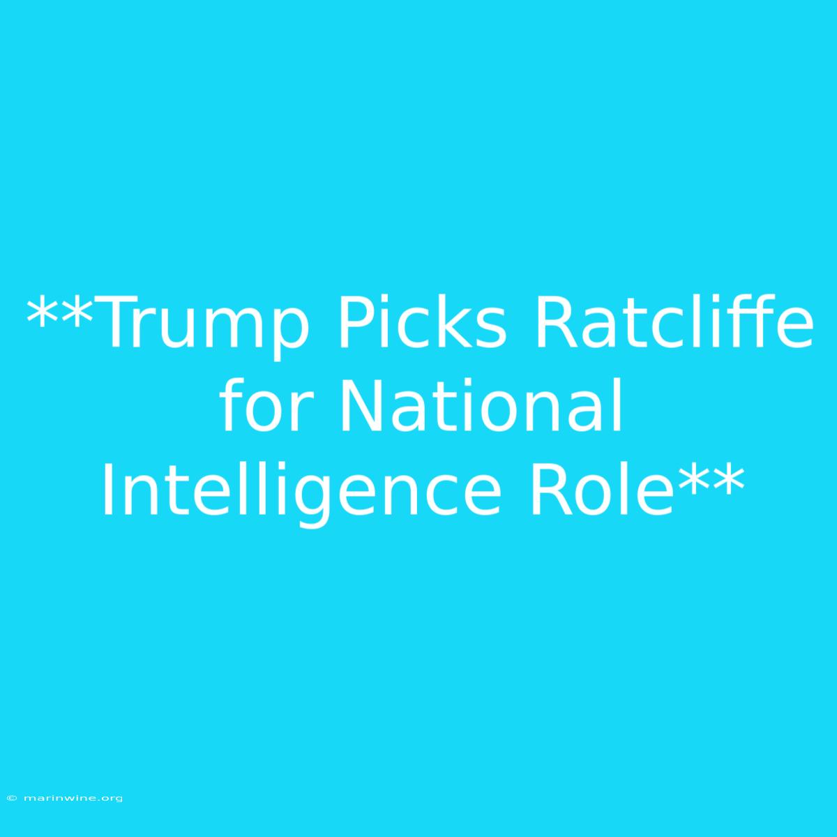 **Trump Picks Ratcliffe For National Intelligence Role** 