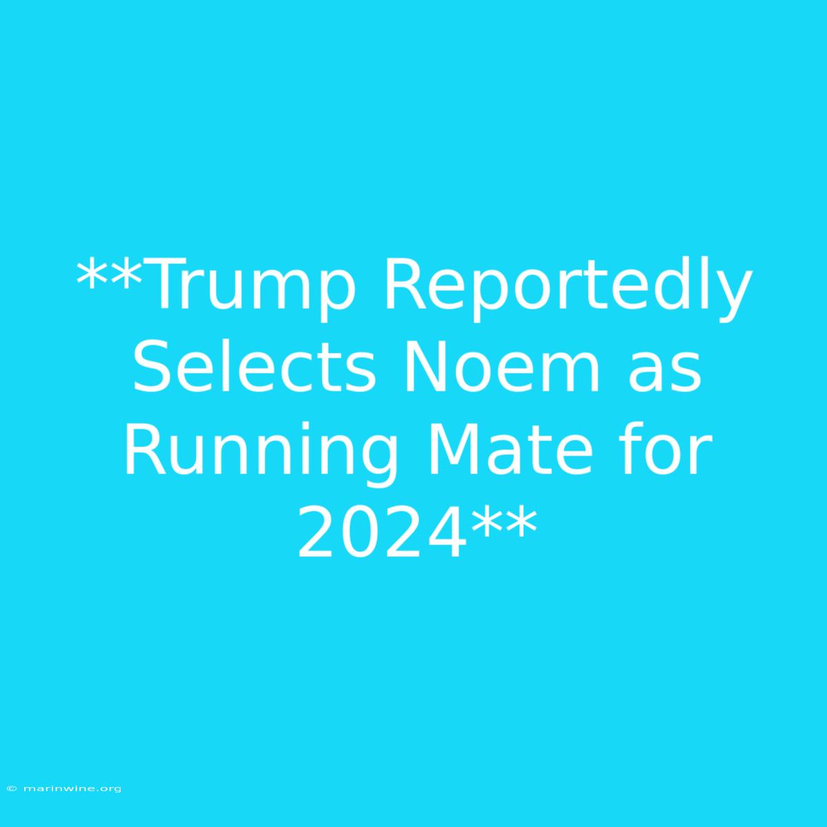 **Trump Reportedly Selects Noem As Running Mate For 2024** 