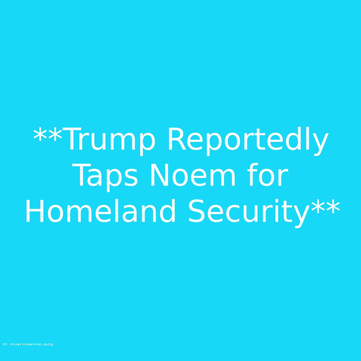 **Trump Reportedly Taps Noem For Homeland Security**