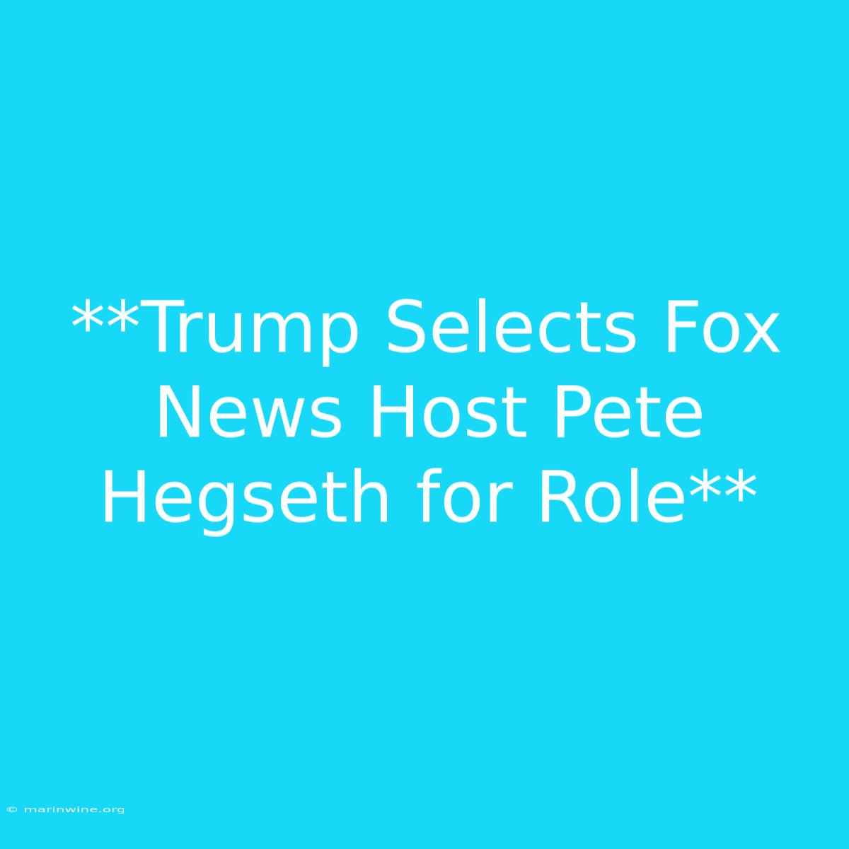 **Trump Selects Fox News Host Pete Hegseth For Role**