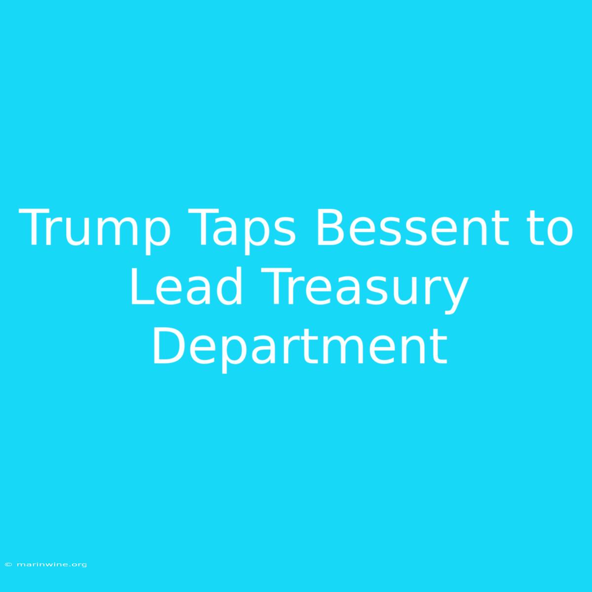 Trump Taps Bessent To Lead Treasury Department