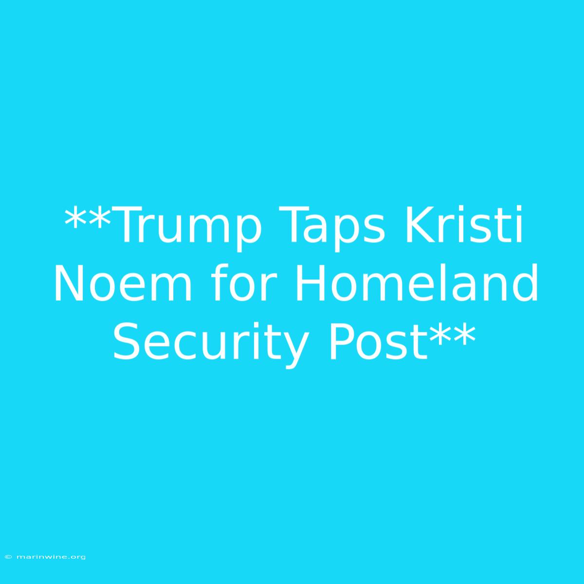 **Trump Taps Kristi Noem For Homeland Security Post**