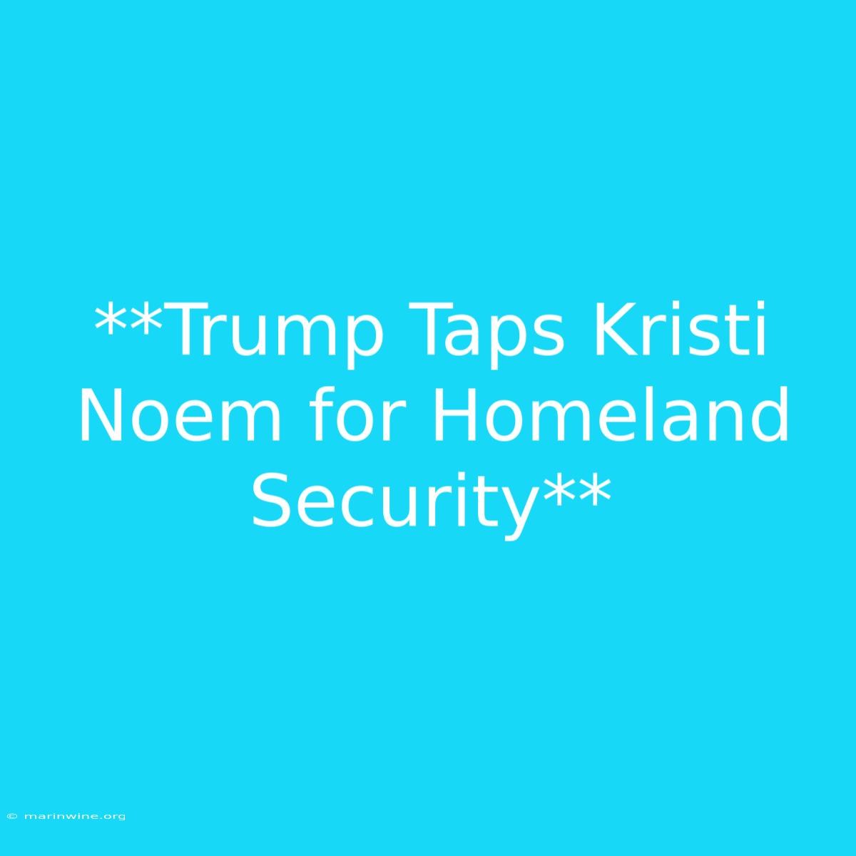 **Trump Taps Kristi Noem For Homeland Security**