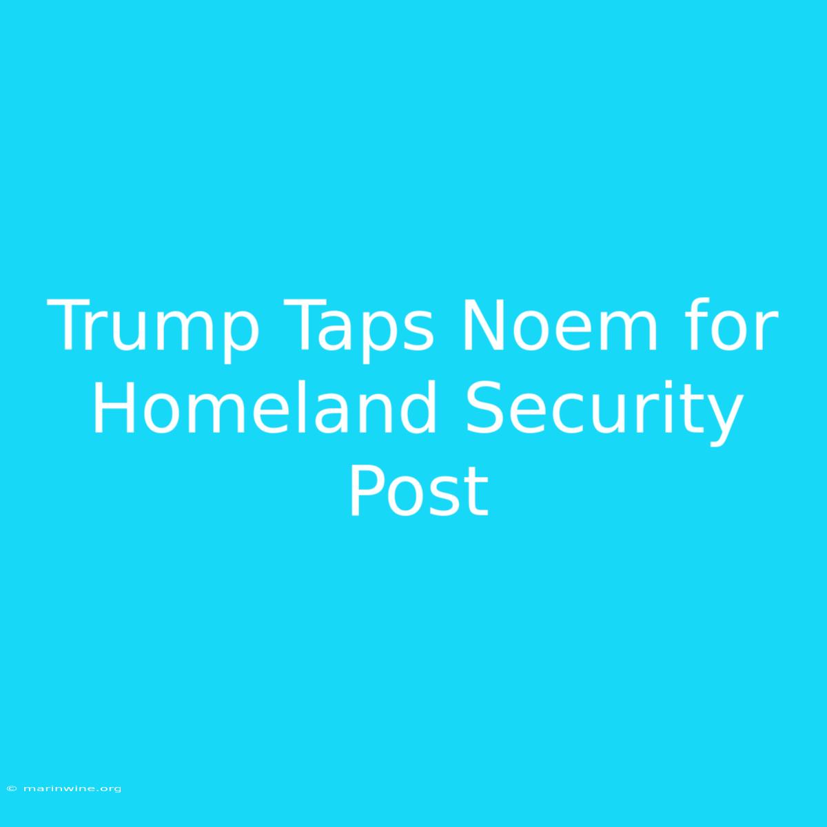 Trump Taps Noem For Homeland Security Post