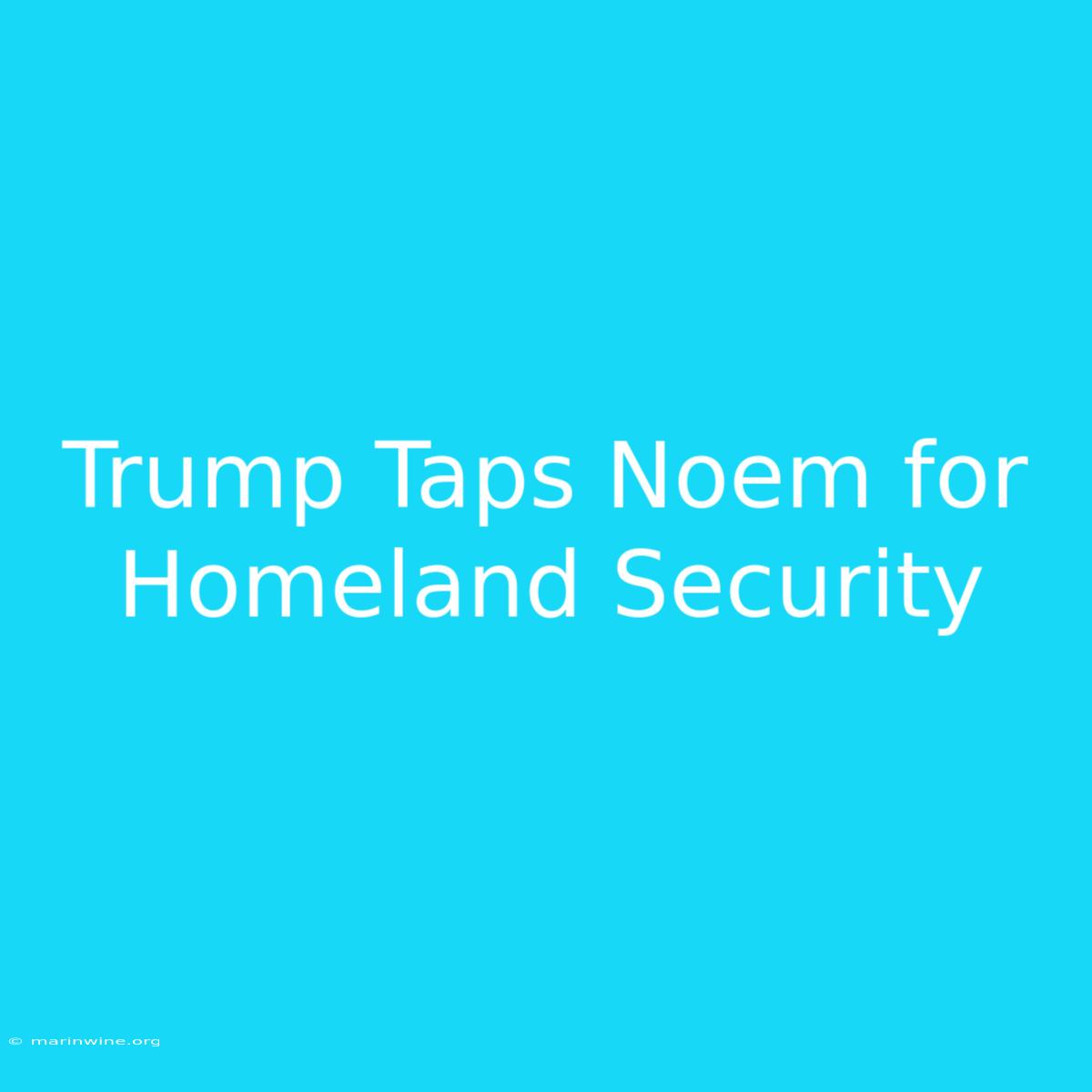 Trump Taps Noem For Homeland Security