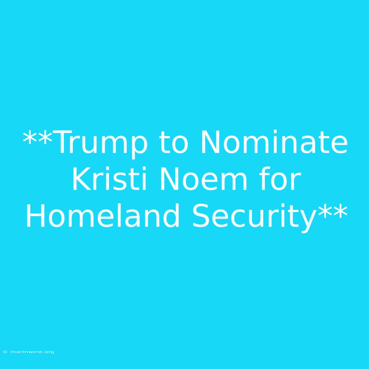 **Trump To Nominate Kristi Noem For Homeland Security**