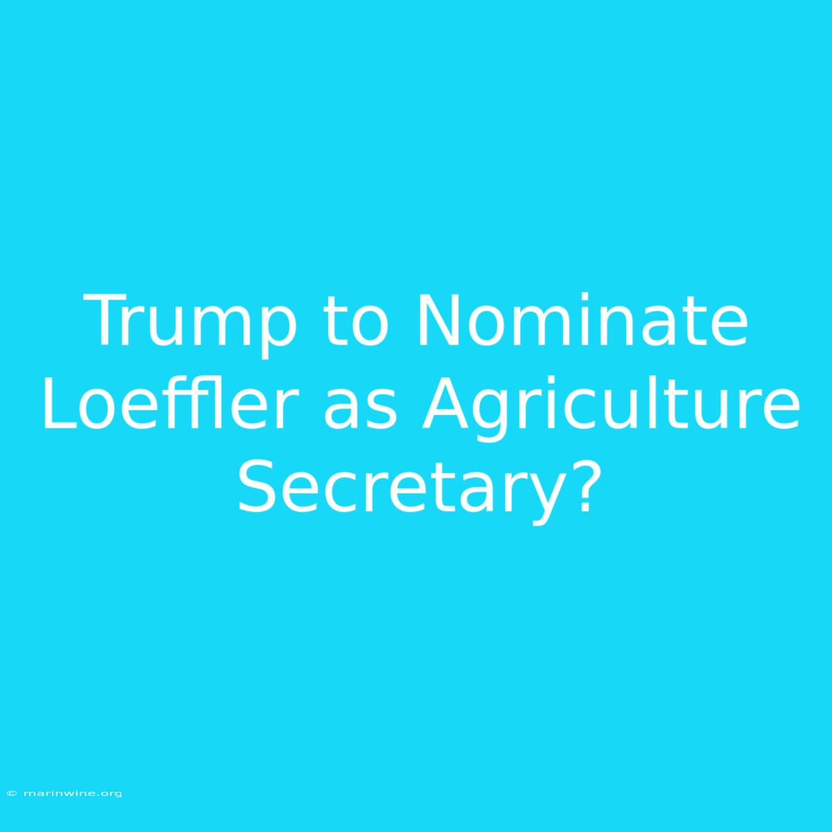 Trump To Nominate Loeffler As Agriculture Secretary?