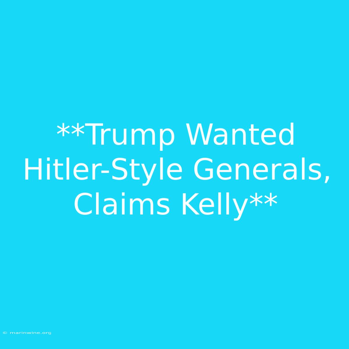 **Trump Wanted Hitler-Style Generals, Claims Kelly** 