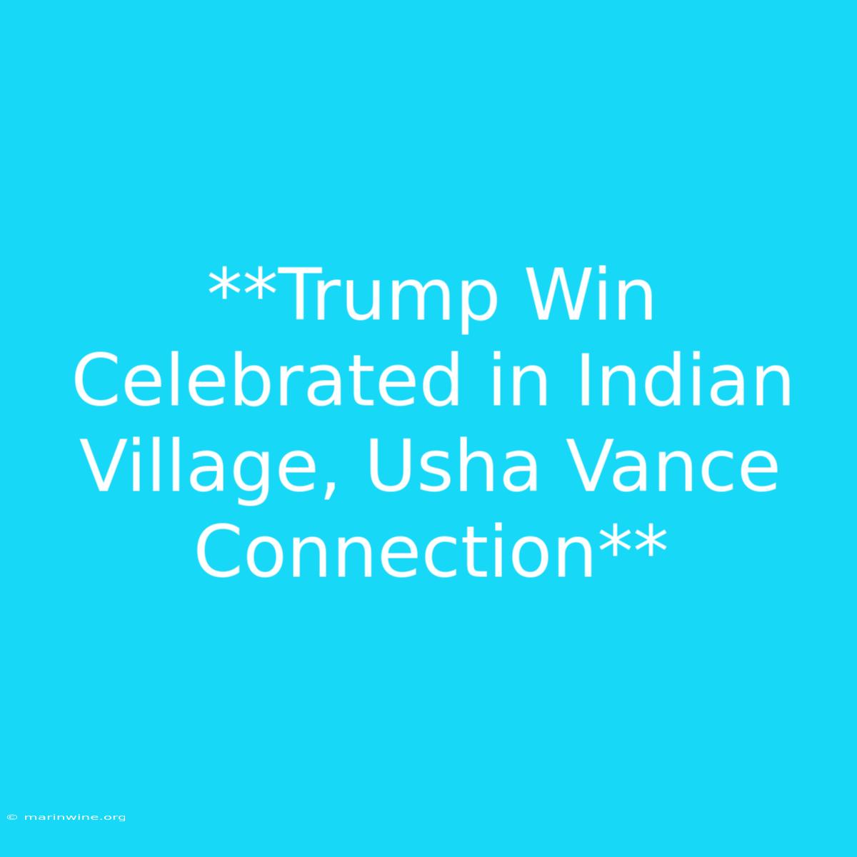 **Trump Win Celebrated In Indian Village, Usha Vance Connection**