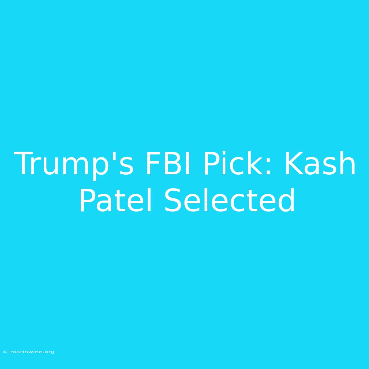 Trump's FBI Pick: Kash Patel Selected