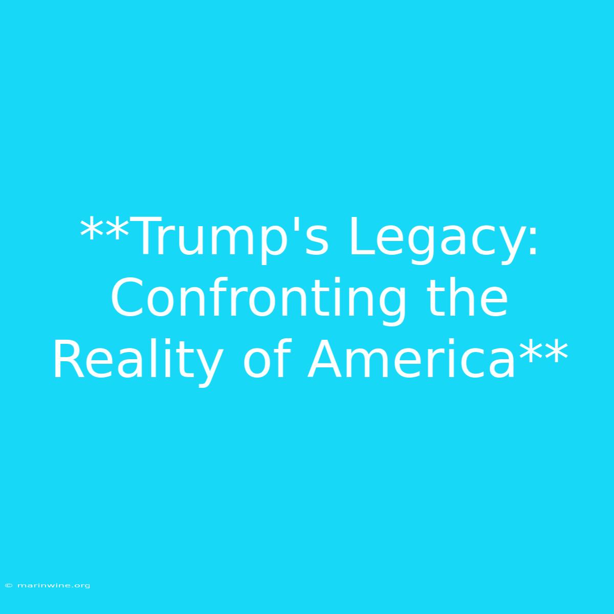 **Trump's Legacy: Confronting The Reality Of America**