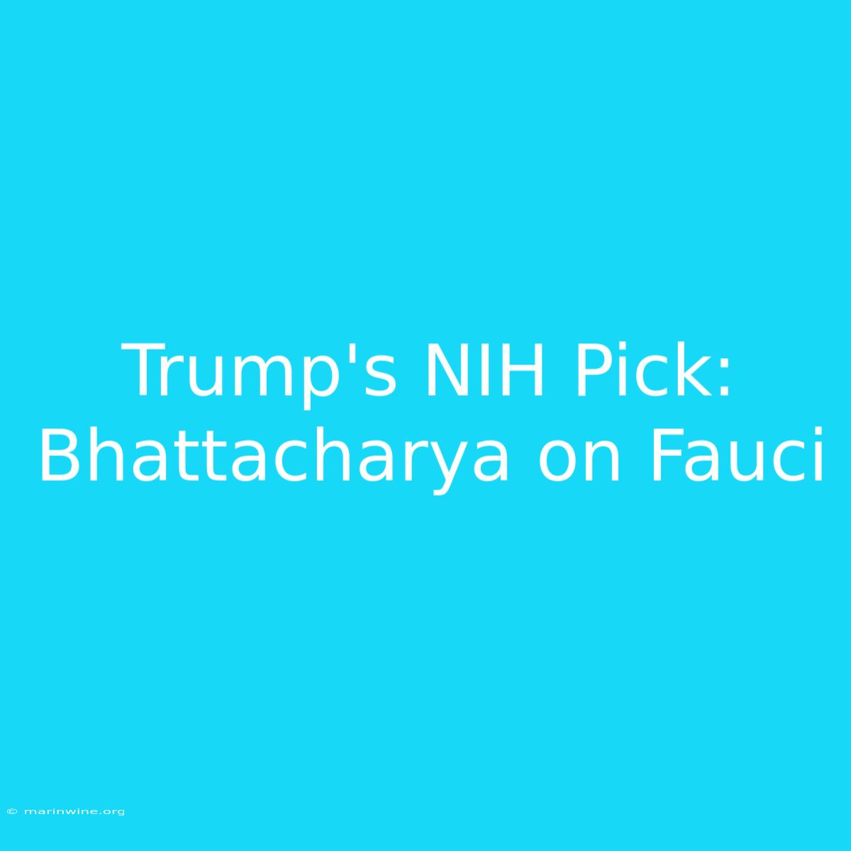 Trump's NIH Pick: Bhattacharya On Fauci