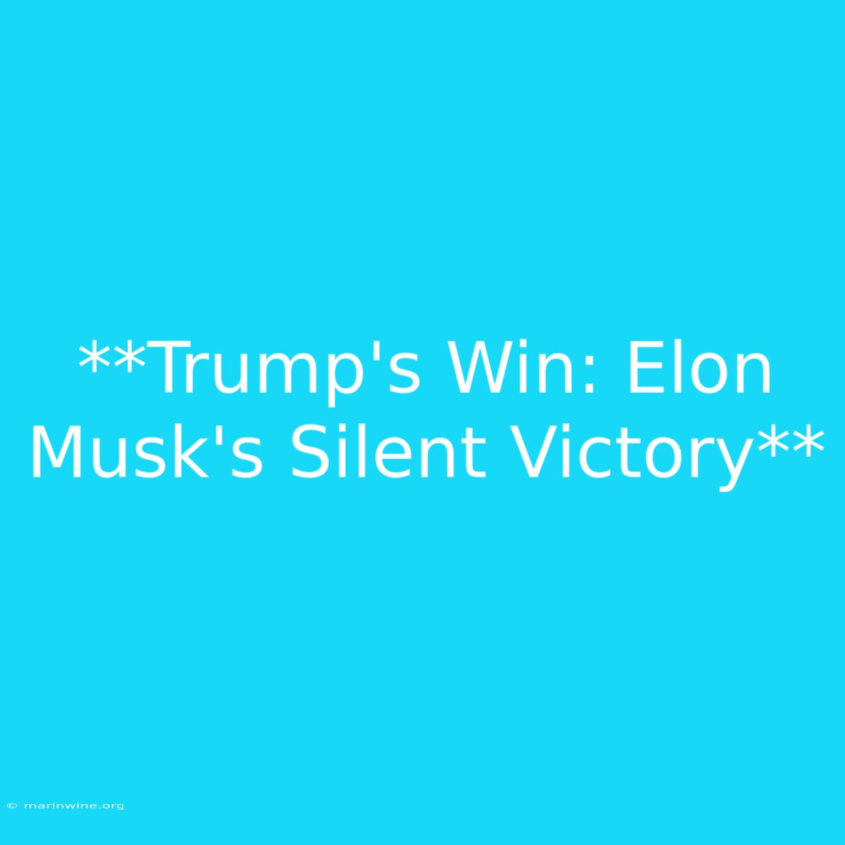 **Trump's Win: Elon Musk's Silent Victory** 