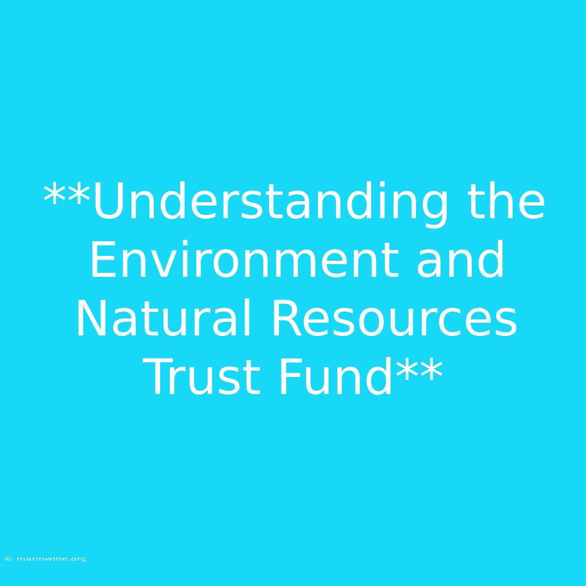 **Understanding The Environment And Natural Resources Trust Fund** 