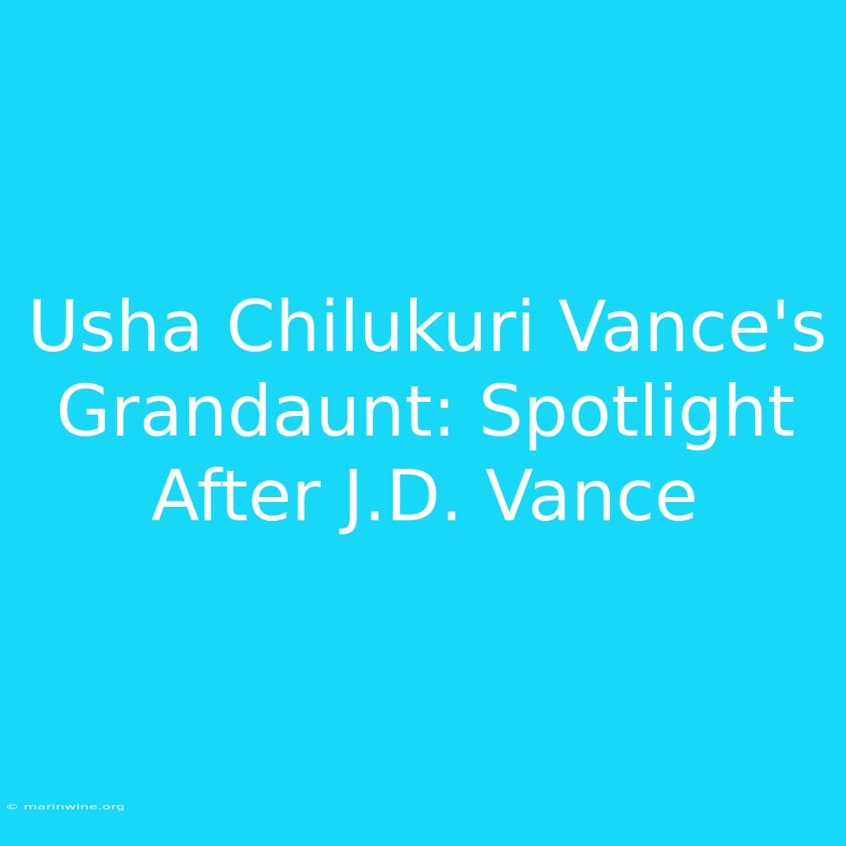 Usha Chilukuri Vance's Grandaunt: Spotlight After J.D. Vance