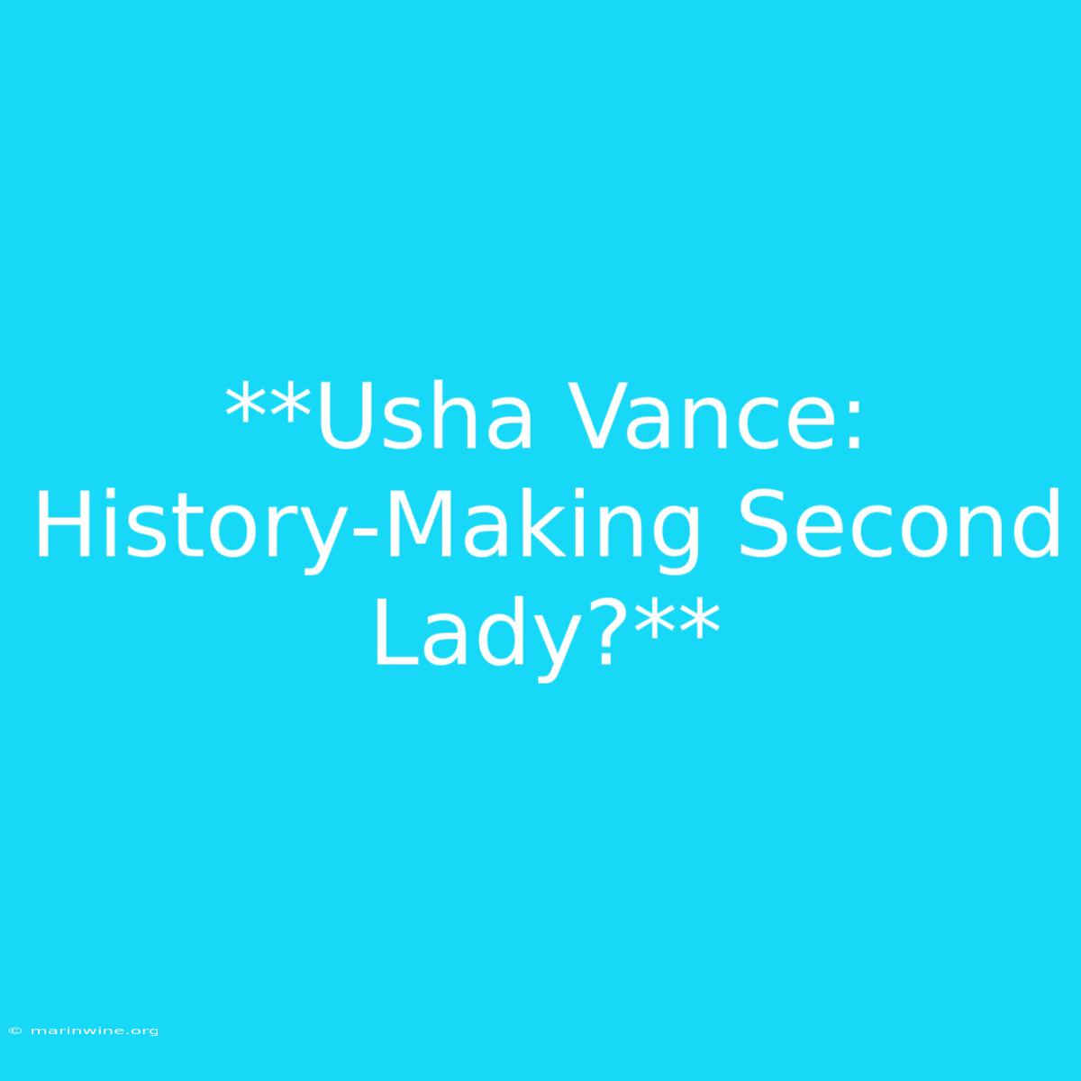 **Usha Vance:  History-Making Second Lady?** 