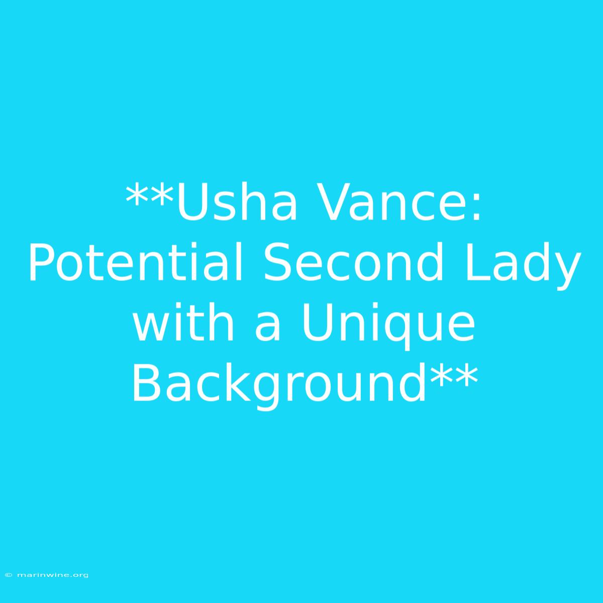 **Usha Vance: Potential Second Lady With A Unique Background** 