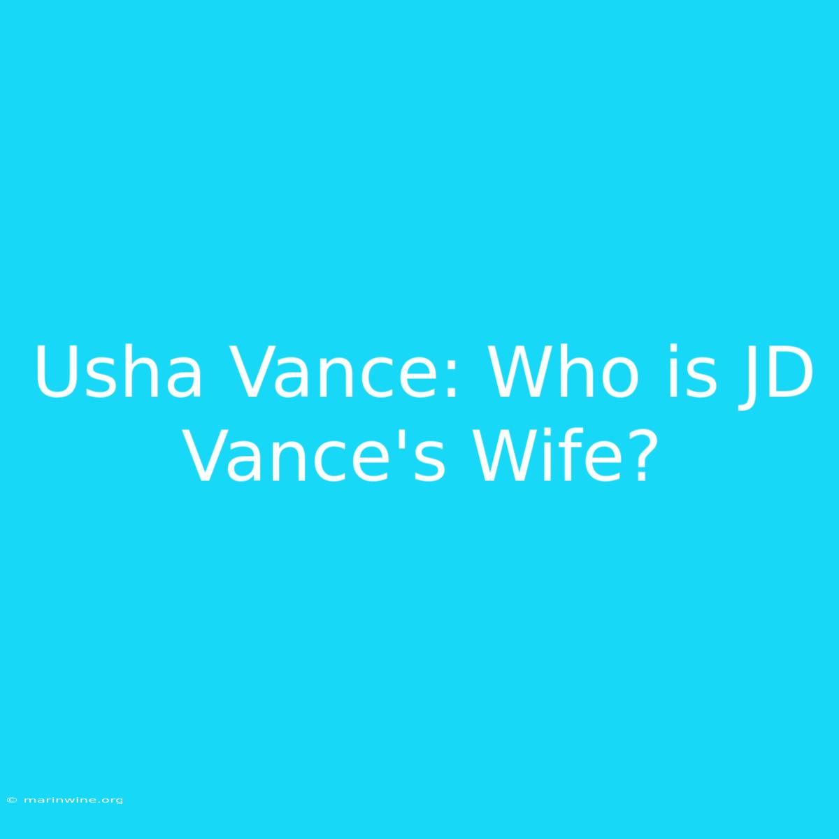 Usha Vance: Who Is JD Vance's Wife? 