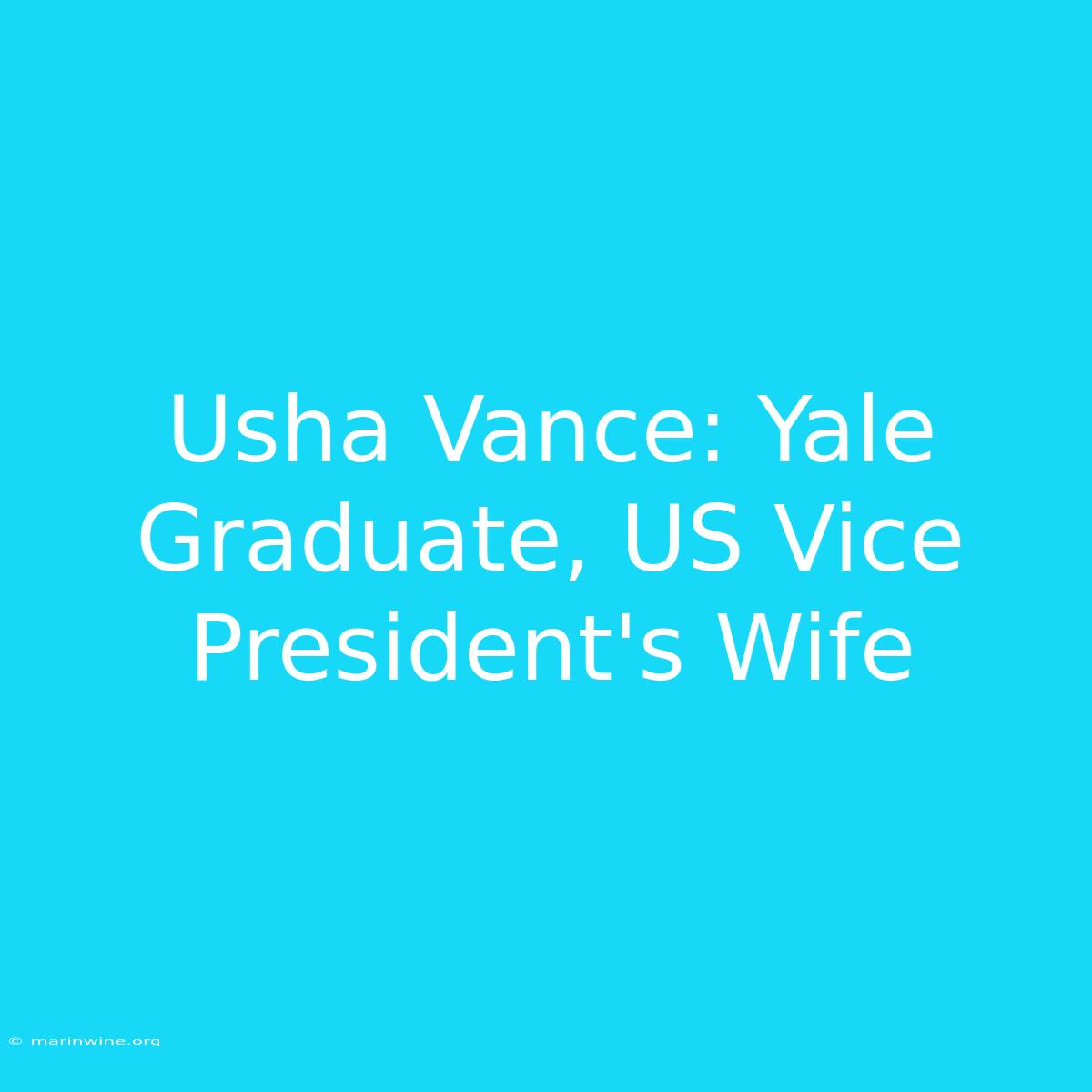 Usha Vance: Yale Graduate, US Vice President's Wife