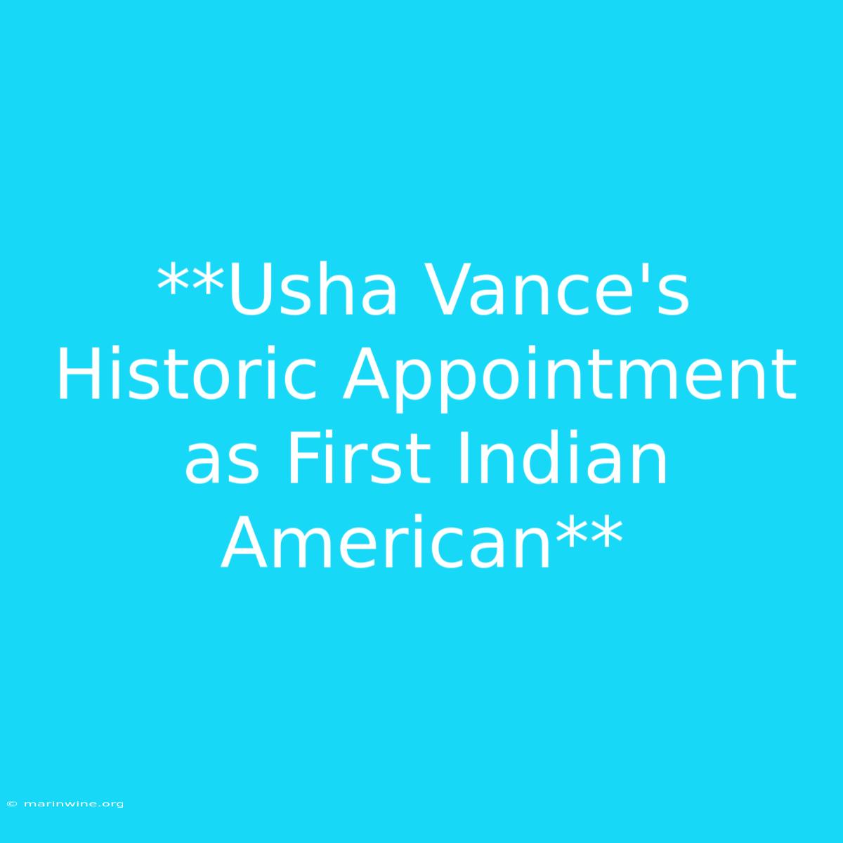 **Usha Vance's Historic Appointment As First Indian American** 