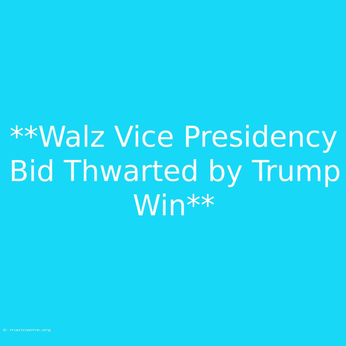 **Walz Vice Presidency Bid Thwarted By Trump Win**