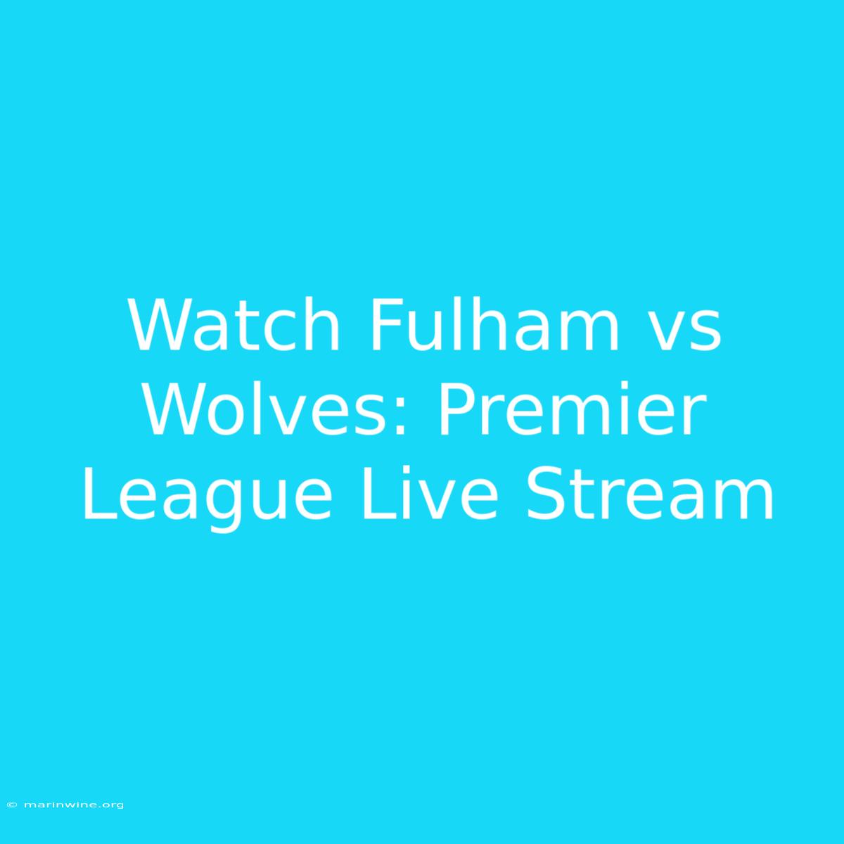 Watch Fulham Vs Wolves: Premier League Live Stream