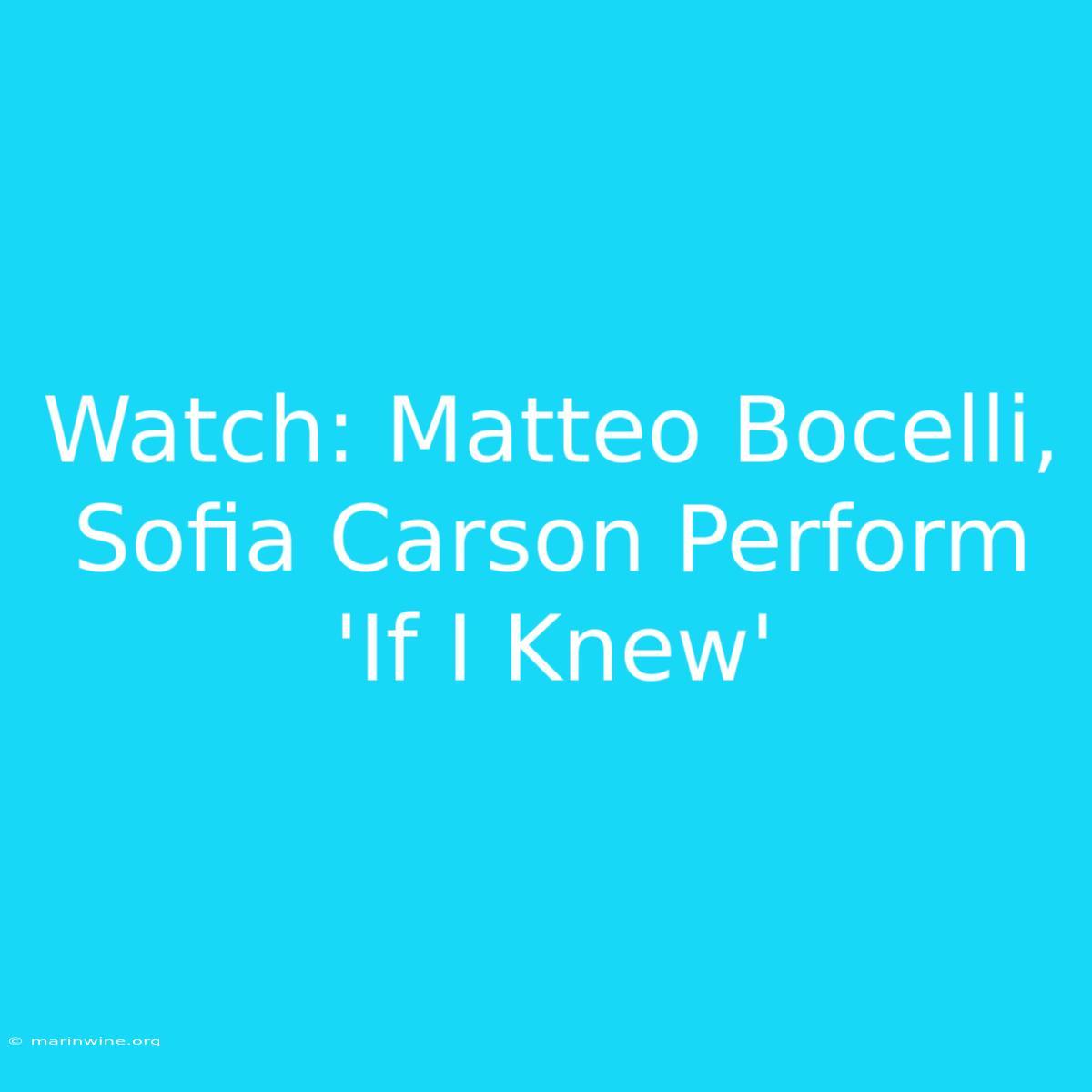 Watch: Matteo Bocelli, Sofia Carson Perform 'If I Knew' 