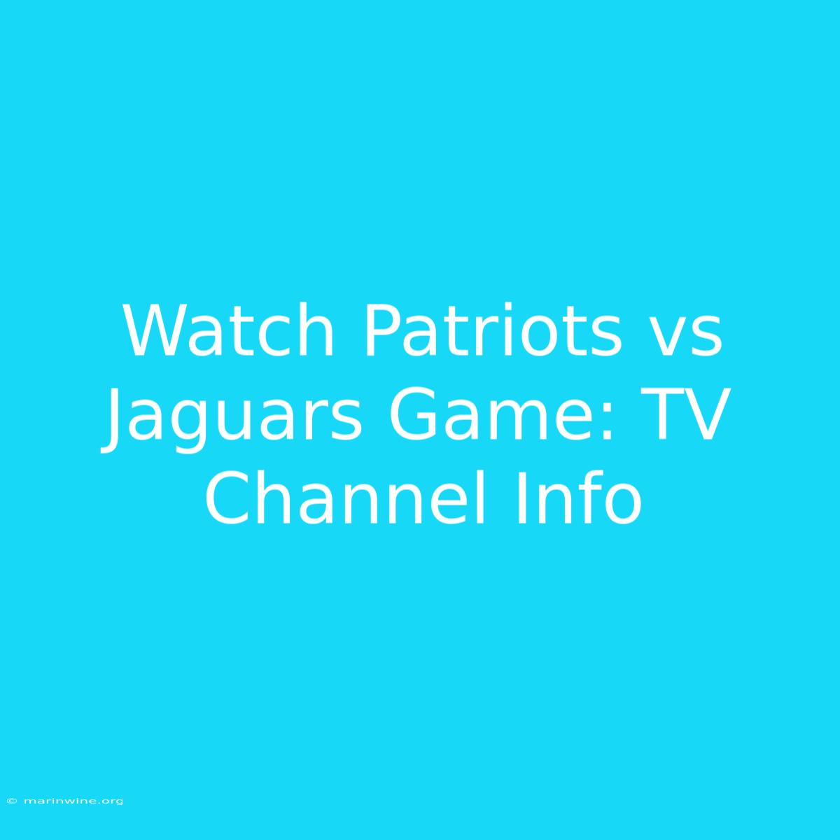 Watch Patriots Vs Jaguars Game: TV Channel Info