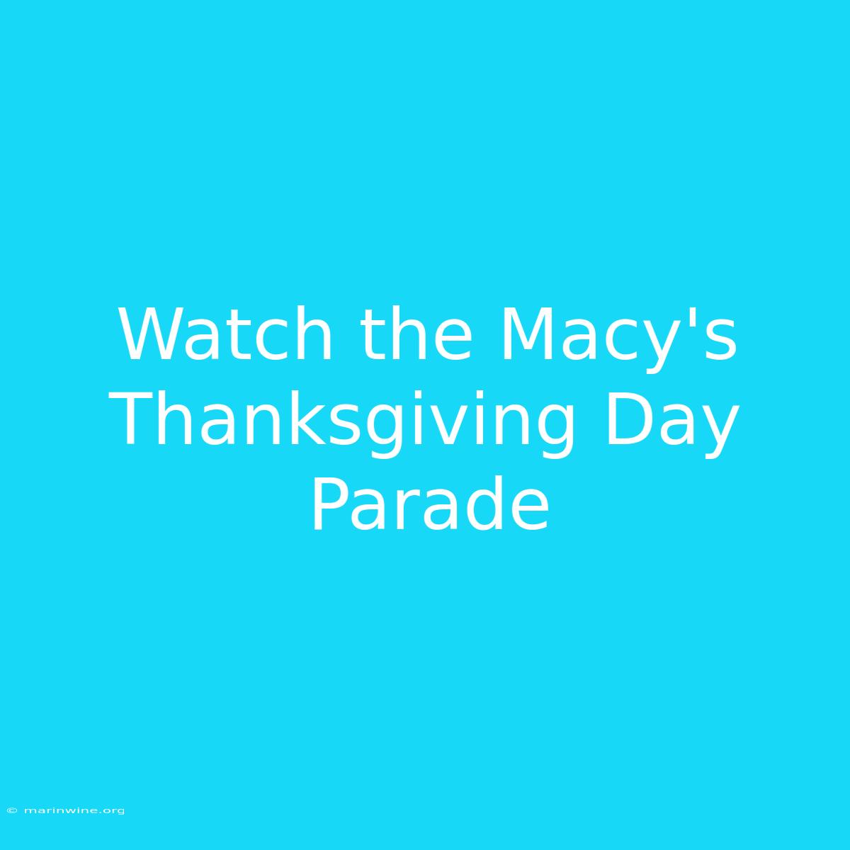 Watch The Macy's Thanksgiving Day Parade