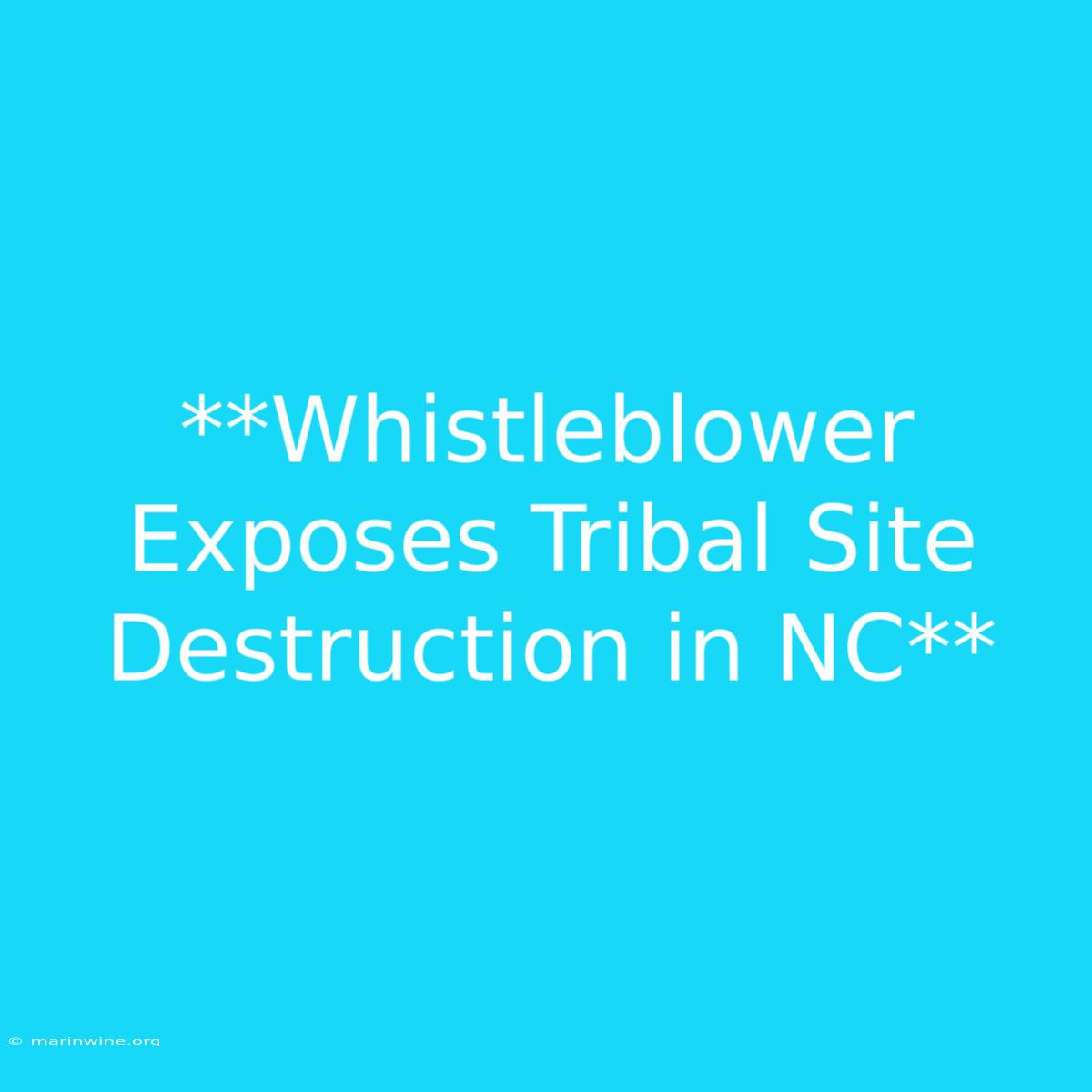 **Whistleblower Exposes Tribal Site Destruction In NC** 