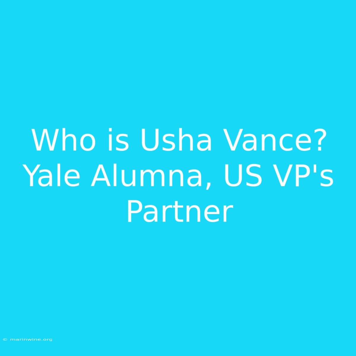 Who Is Usha Vance? Yale Alumna, US VP's Partner 