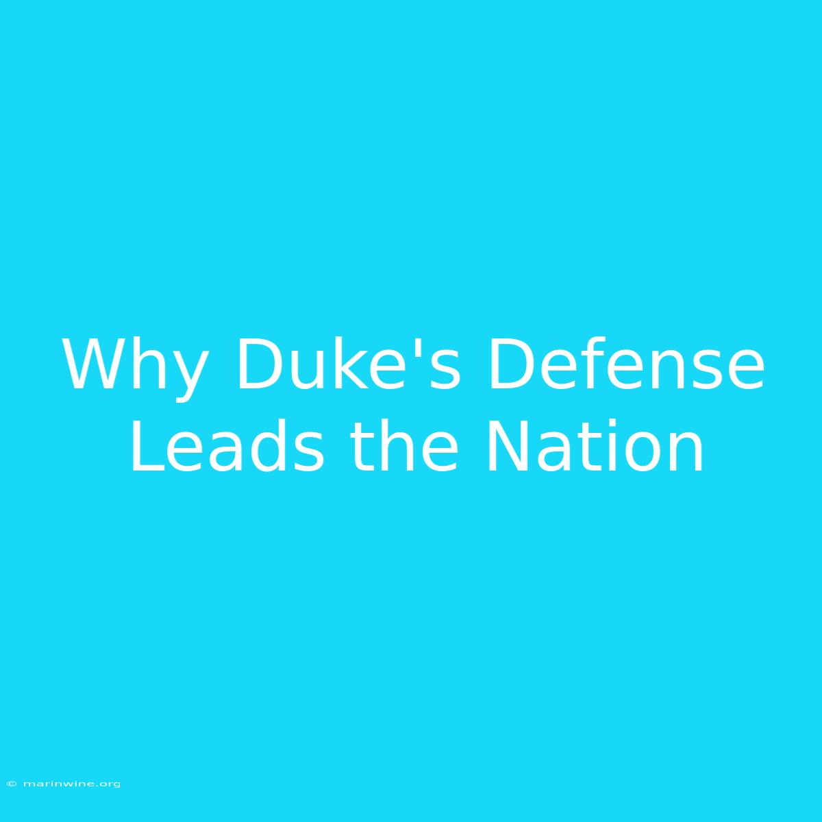 Why Duke's Defense Leads The Nation