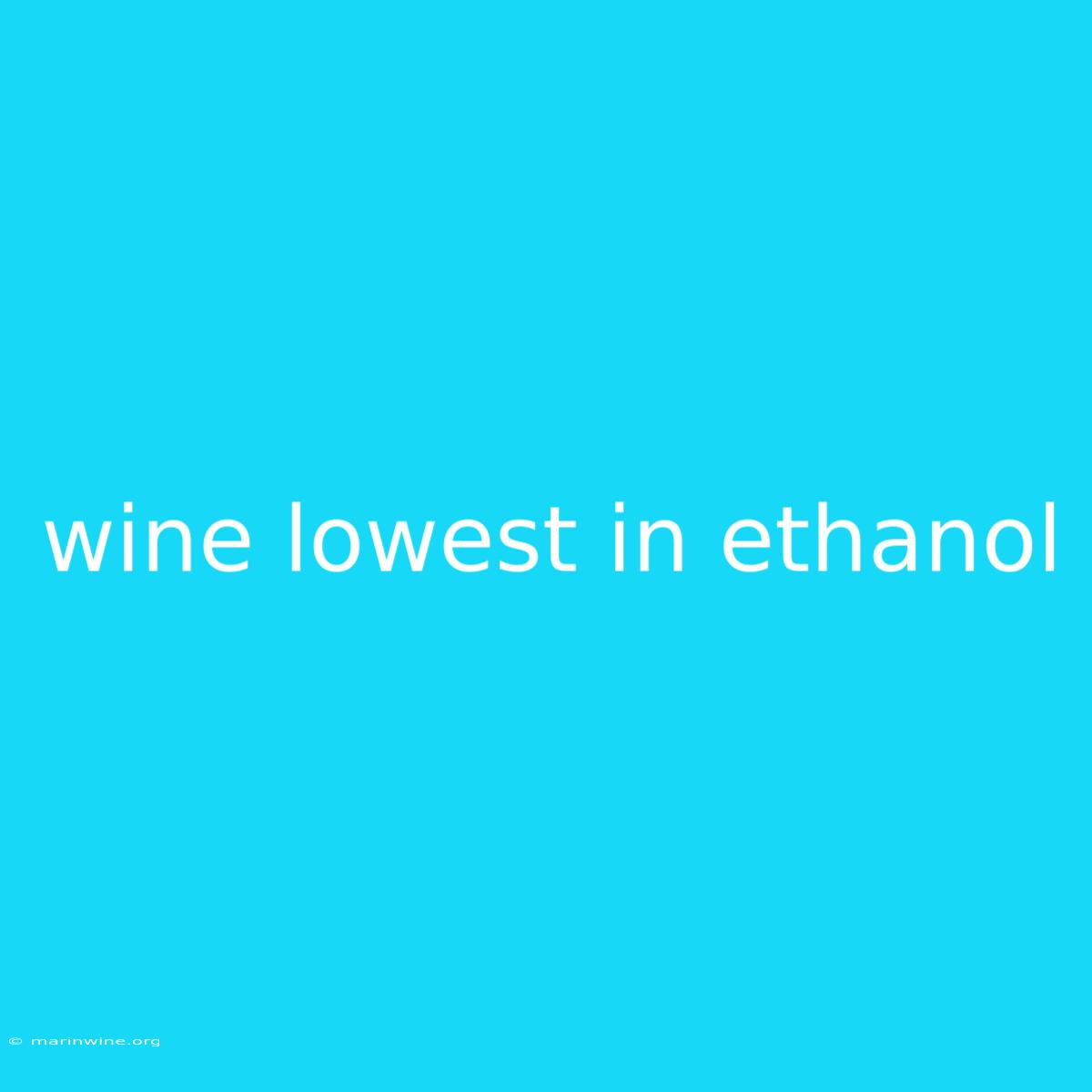 Wine Lowest In Ethanol